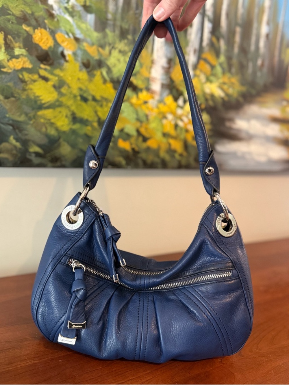 B. Makowsky Navy Blue, Butter Soft Leather Hobo Bag | Slouchy | Silver Hardware